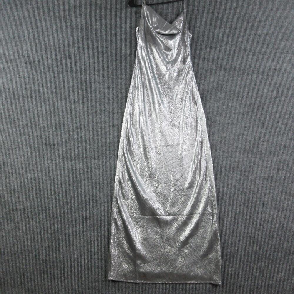 Superdown Dress Womens XS Silver Strappy Slip Maxi Velvet Cowl Neck Lined NWT